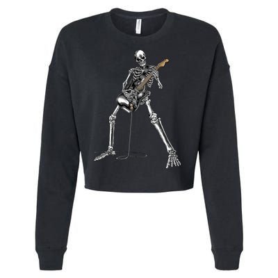 Halloween Skeleton Playing Guitar Rock And Roll Band Tees Cropped Pullover Crew