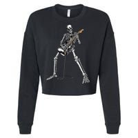 Halloween Skeleton Playing Guitar Rock And Roll Band Tees Cropped Pullover Crew