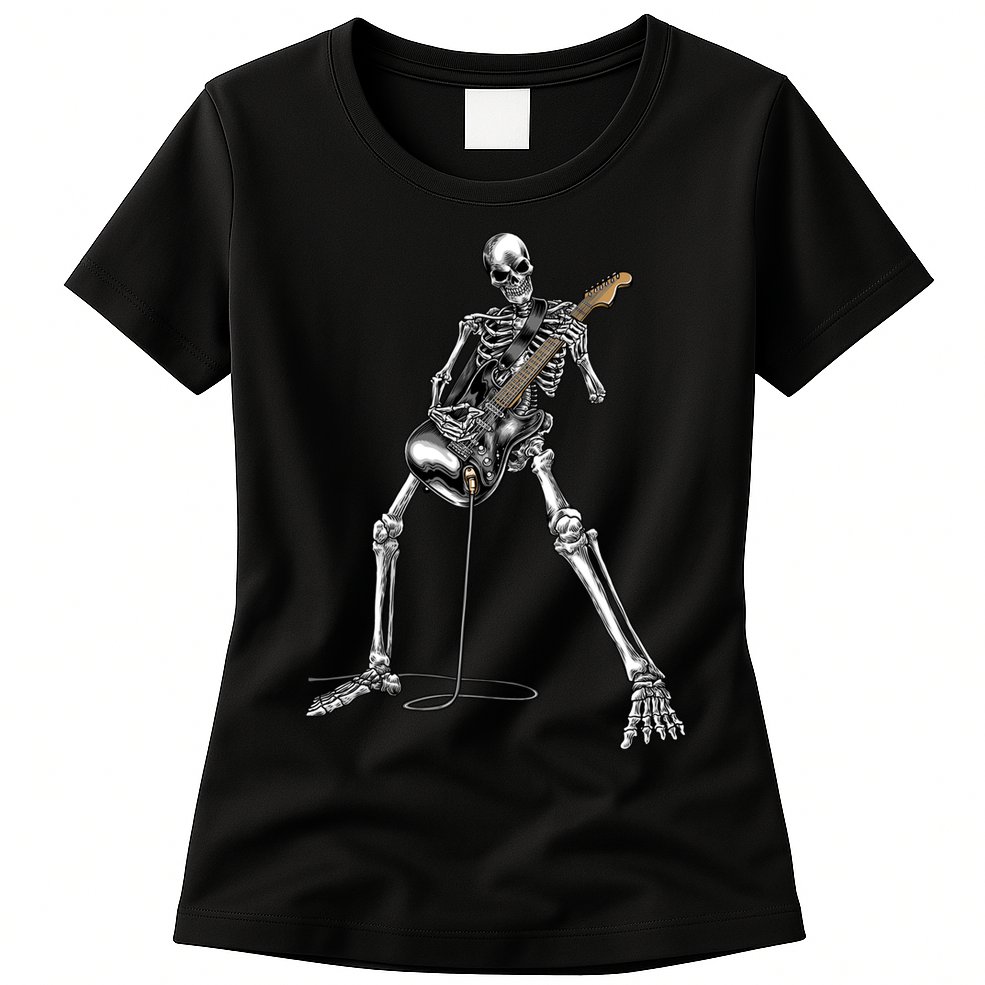 Halloween Skeleton Playing Guitar Rock And Roll Band Tees Womens T-Shirt