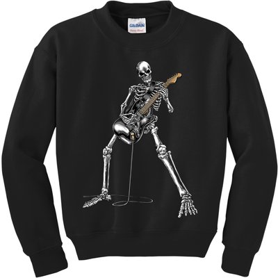 Halloween Skeleton Playing Guitar Rock And Roll Band Tees Kids Sweatshirt