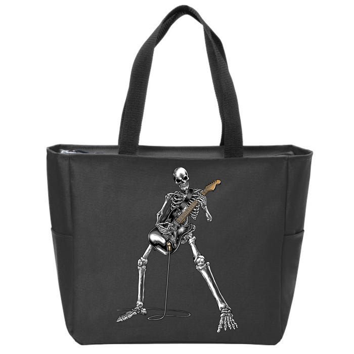Halloween Skeleton Playing Guitar Rock And Roll Band Tees Zip Tote Bag