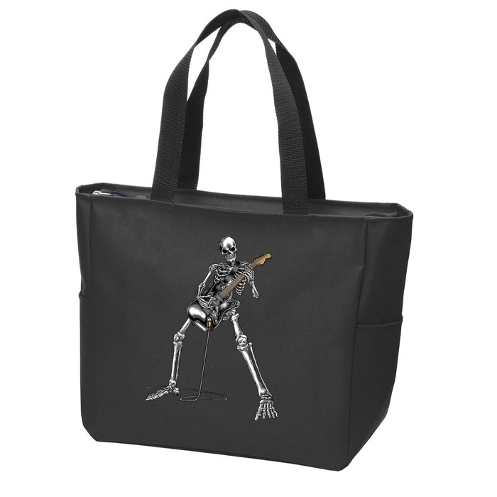 Halloween Skeleton Playing Guitar Rock And Roll Band Tees Zip Tote Bag