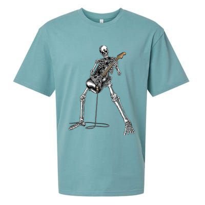 Halloween Skeleton Playing Guitar Rock And Roll Band Tees Sueded Cloud Jersey T-Shirt