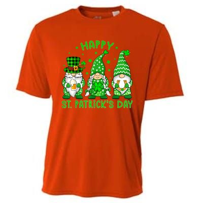 Happy St Patrick's Day Three Gnomes Shamrock Women Cooling Performance Crew T-Shirt