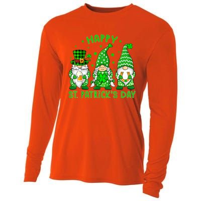 Happy St Patrick's Day Three Gnomes Shamrock Women Cooling Performance Long Sleeve Crew