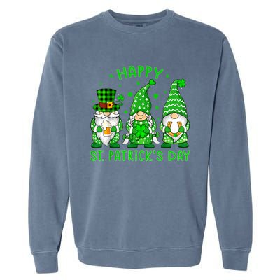 Happy St Patrick's Day Three Gnomes Shamrock Women Garment-Dyed Sweatshirt