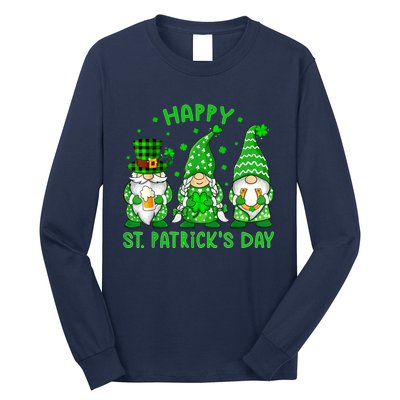 Happy St Patrick's Day Three Gnomes Shamrock Women Long Sleeve Shirt