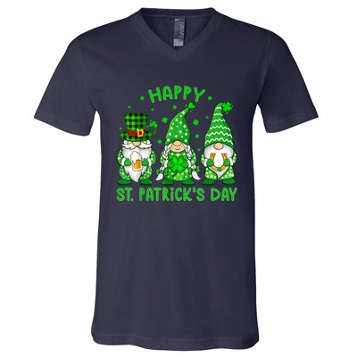 Happy St Patrick's Day Three Gnomes Shamrock Women V-Neck T-Shirt