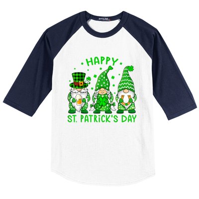 Happy St Patrick's Day Three Gnomes Shamrock Women Baseball Sleeve Shirt