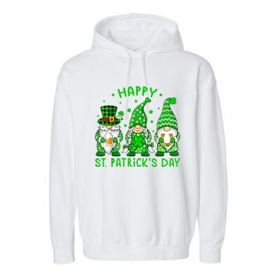 Happy St Patrick's Day Three Gnomes Shamrock Women Garment-Dyed Fleece Hoodie