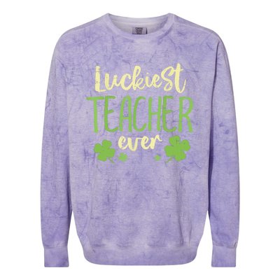 Happy St Patricks Day Luckiest Teacher Ever Teaching Gift Colorblast Crewneck Sweatshirt