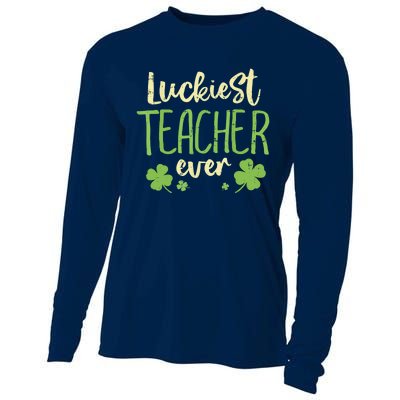 Happy St Patricks Day Luckiest Teacher Ever Teaching Gift Cooling Performance Long Sleeve Crew