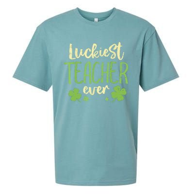 Happy St Patricks Day Luckiest Teacher Ever Teaching Gift Sueded Cloud Jersey T-Shirt