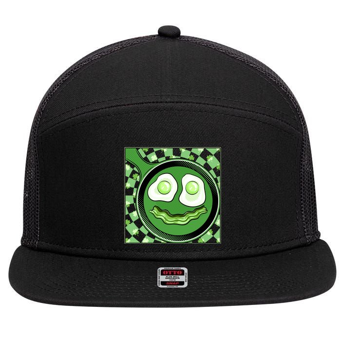 Happy St Patricks Day Green Eggs And Bacon Smile 7 Panel Mesh Trucker Snapback Hat
