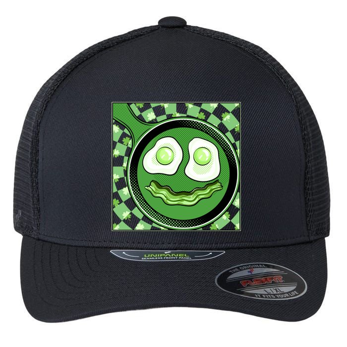 Happy St Patricks Day Green Eggs And Bacon Smile Flexfit Unipanel Trucker Cap