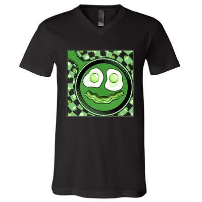 Happy St Patricks Day Green Eggs And Bacon Smile V-Neck T-Shirt