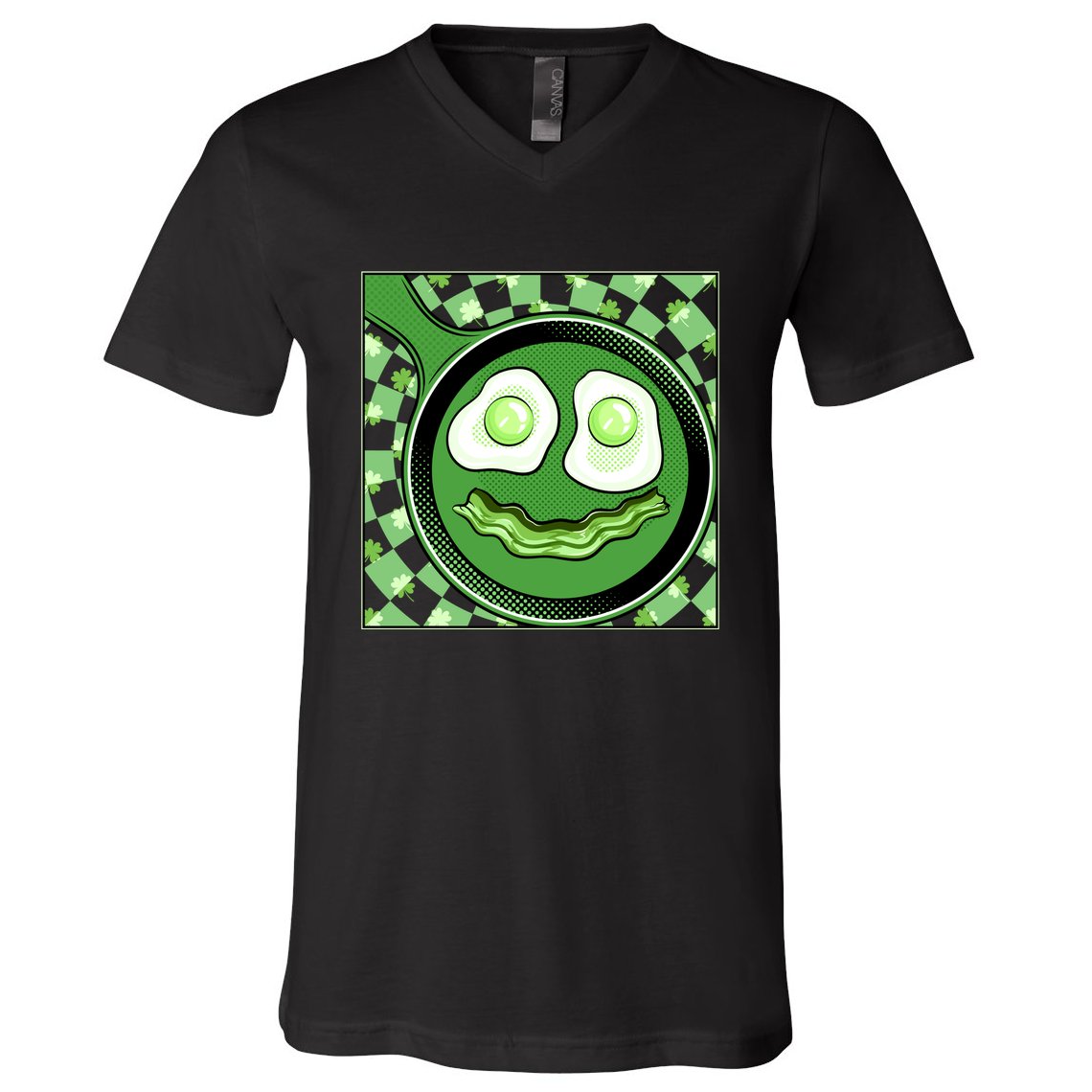 Happy St Patricks Day Green Eggs And Bacon Smile V-Neck T-Shirt