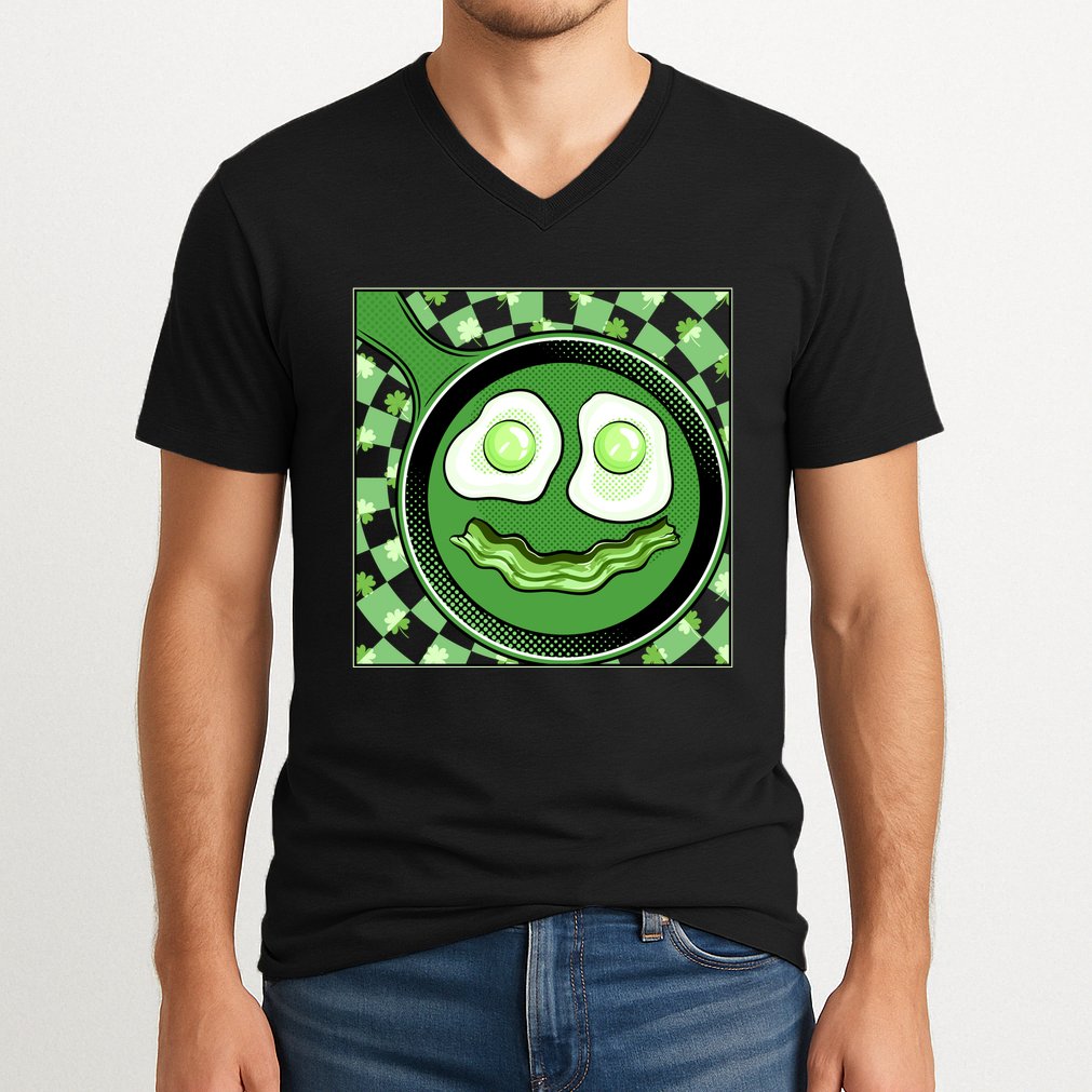 Happy St Patricks Day Green Eggs And Bacon Smile V-Neck T-Shirt