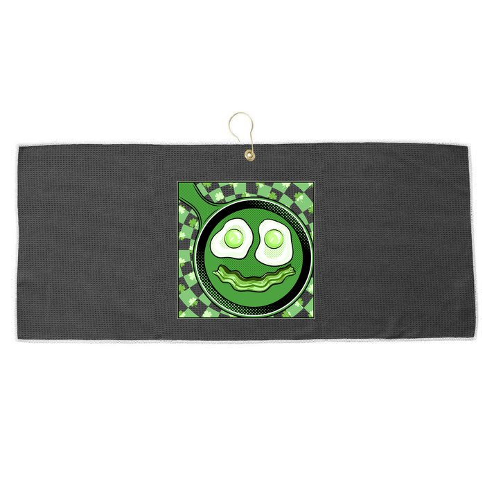 Happy St Patricks Day Green Eggs And Bacon Smile Large Microfiber Waffle Golf Towel