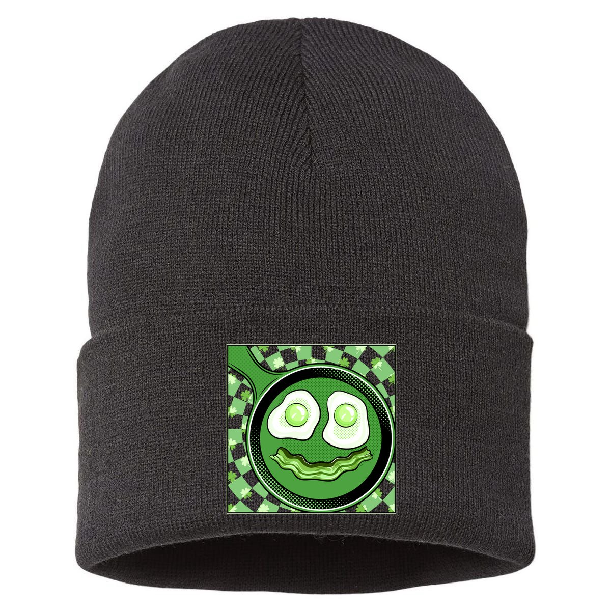 Happy St Patricks Day Green Eggs And Bacon Smile Sustainable Knit Beanie