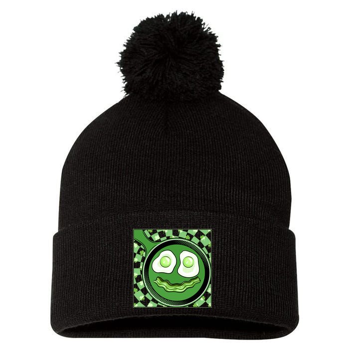 Happy St Patricks Day Green Eggs And Bacon Smile Pom Pom 12in Knit Beanie
