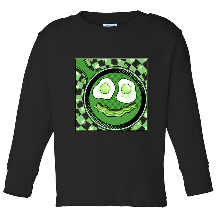 Happy St Patricks Day Green Eggs And Bacon Smile Toddler Long Sleeve Shirt