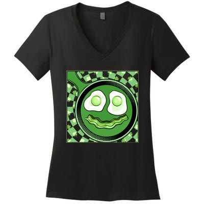 Happy St Patricks Day Green Eggs And Bacon Smile Women's V-Neck T-Shirt