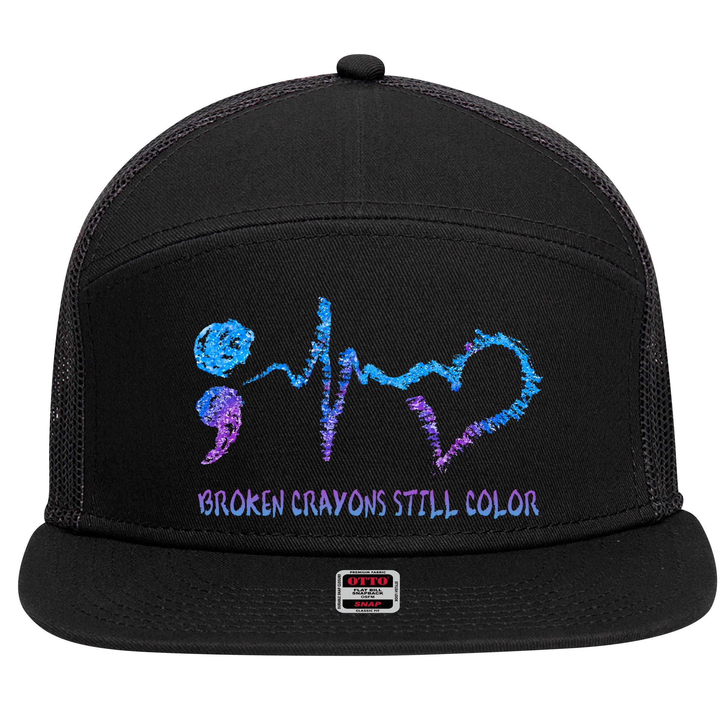 Heartbeat Semicolon Prevention Awareness 7 Panel Mesh Trucker Snapback Hat