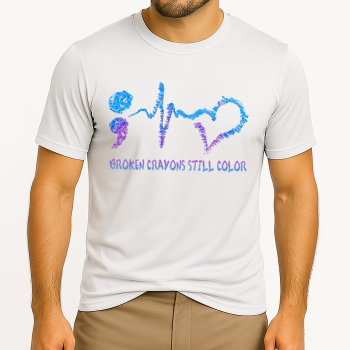 Heartbeat Semicolon Prevention Awareness Cooling Performance Crew T-Shirt