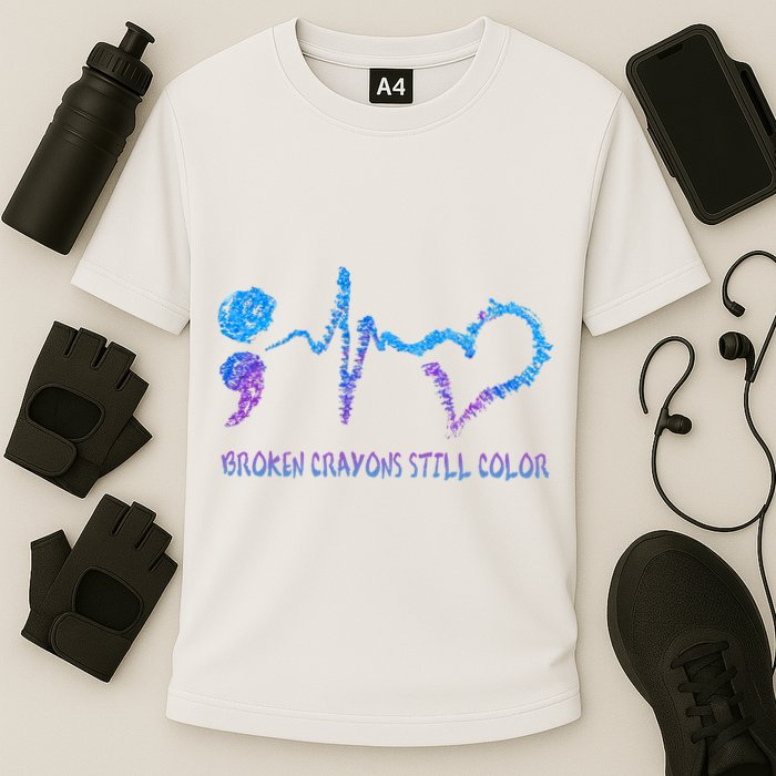 Heartbeat Semicolon Prevention Awareness Cooling Performance Crew T-Shirt