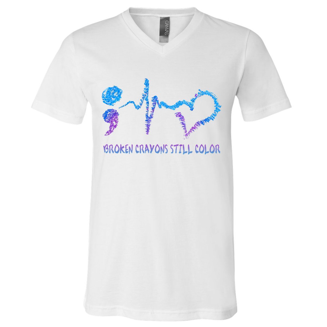 Heartbeat Semicolon Prevention Awareness V-Neck T-Shirt