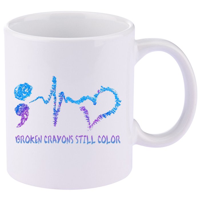 Heartbeat Semicolon Prevention Awareness 11oz C Handle Ceramic Mug