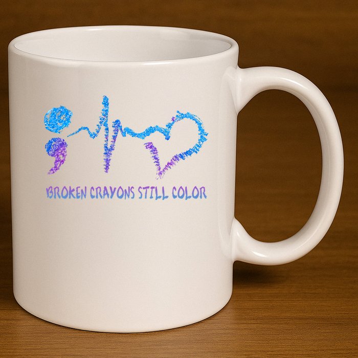 Heartbeat Semicolon Prevention Awareness 11oz C Handle Ceramic Mug