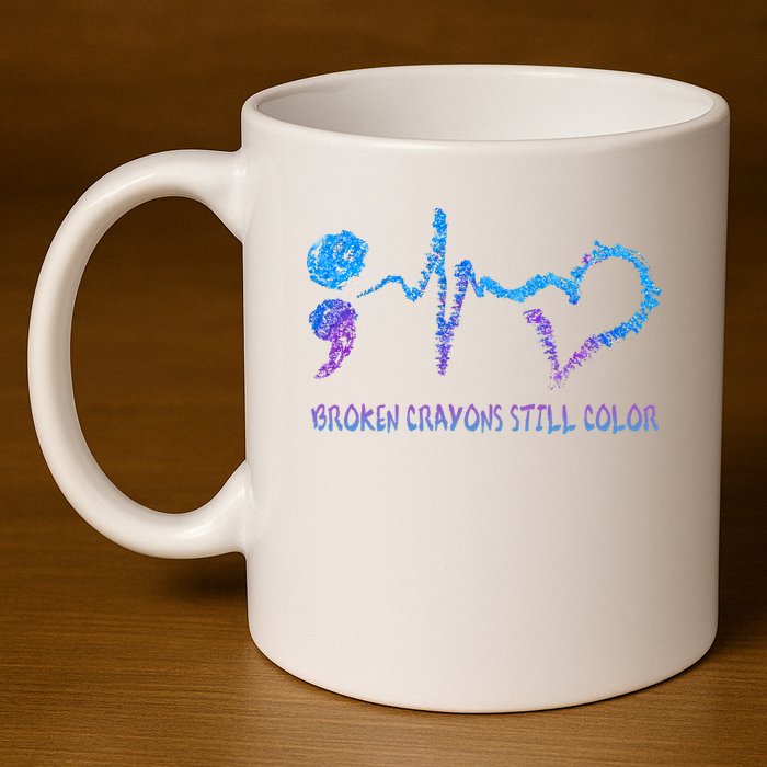 Heartbeat Semicolon Prevention Awareness 11oz C Handle Ceramic Mug