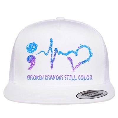 Heartbeat Semicolon Prevention Awareness Flat Bill Trucker Hat