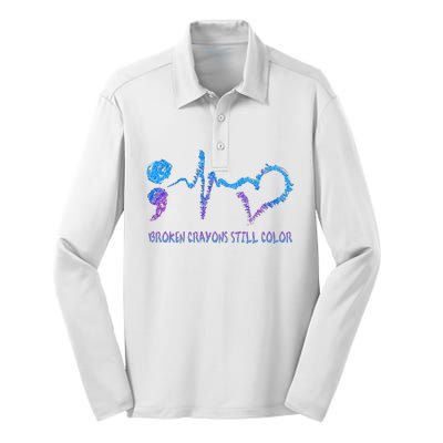 Heartbeat Semicolon Prevention Awareness Silk Touch Performance Long Sleeve Polo