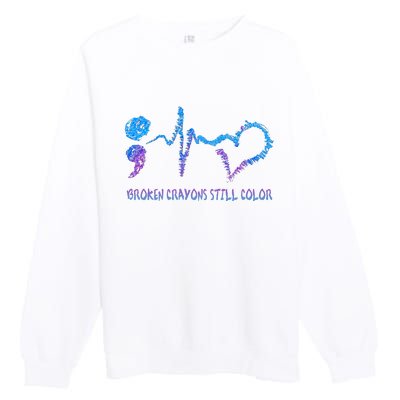 Heartbeat Semicolon Prevention Awareness Premium Crewneck Sweatshirt