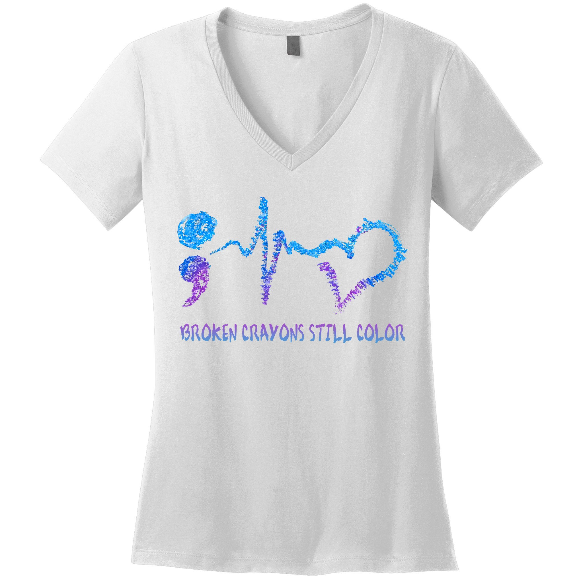 Heartbeat Semicolon Prevention Awareness Women's V-Neck T-Shirt