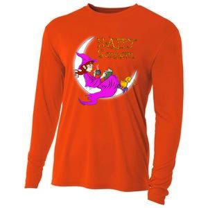 Happy Samhain Purple Witch Books Coffee Cats Moon Halloween Meaningful Gift Cooling Performance Long Sleeve Crew