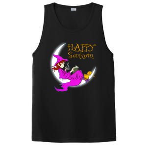 Happy Samhain Purple Witch Books Coffee Cats Moon Halloween Meaningful Gift PosiCharge Competitor Tank