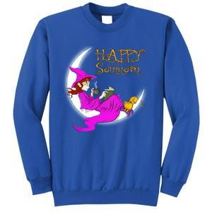 Happy Samhain Purple Witch Books Coffee Cats Moon Halloween Meaningful Gift Sweatshirt