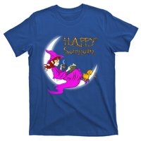 Happy Samhain Purple Witch Books Coffee Cats Moon Halloween Meaningful Gift T-Shirt