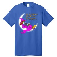 Happy Samhain Purple Witch Books Coffee Cats Moon Halloween Meaningful Gift Tall T-Shirt