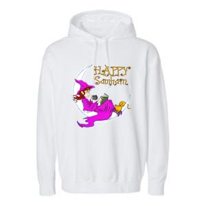 Happy Samhain Purple Witch Books Coffee Cats Moon Halloween Meaningful Gift Garment-Dyed Fleece Hoodie