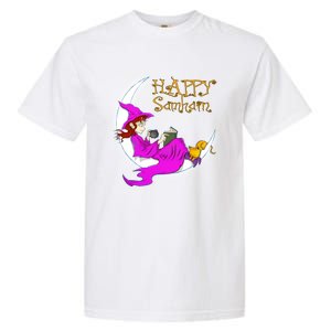 Happy Samhain Purple Witch Books Coffee Cats Moon Halloween Meaningful Gift Garment-Dyed Heavyweight T-Shirt