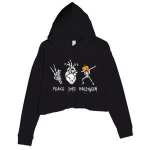 Halloween Skeleton Peace Love Halloween With Scary Pumpkin Gift Crop Fleece Hoodie