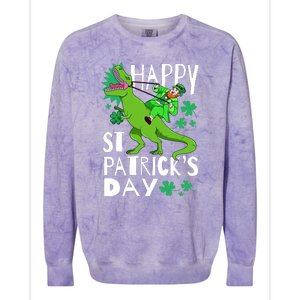 Happy St. Patrick's Day TRex Leprechaun Irish Clover Colorblast Crewneck Sweatshirt