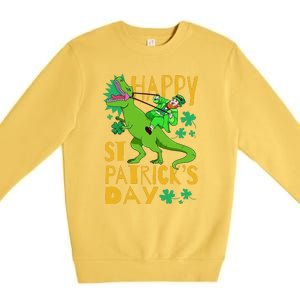 Happy St. Patrick's Day TRex Leprechaun Irish Clover Premium Crewneck Sweatshirt