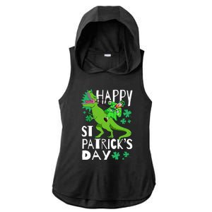 Happy St. Patrick's Day TRex Leprechaun Irish Clover Ladies PosiCharge Tri-Blend Wicking Draft Hoodie Tank