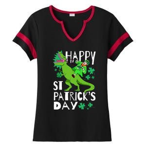 Happy St. Patrick's Day TRex Leprechaun Irish Clover Ladies Halftime Notch Neck Tee